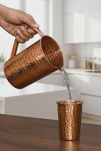 Copper Straight Cups Set Of 3 Hammered Finish Modern Design Drinking Cups Kitchen Use - Product Image 3