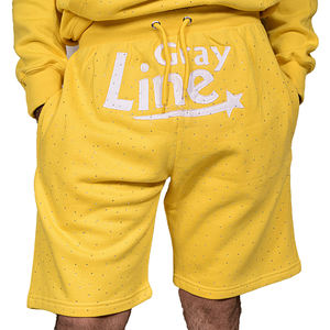 Shorts de survêtement épais pour homme, style streetwear, avec cordon de serrage, appliqué vintage, bordure coupée et broderie en strass - Product Image 3