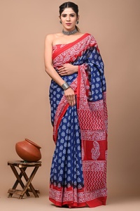 Sari indien en coton Mulmul imprimé à la main, vente en gros, 100% coton Mulmul, sari ethnique indien imprimé à la main - Product Image 2