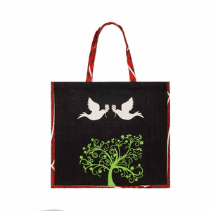 Beach Vibes Fashion Jute Tote <b>Bag</b> with PP Webbing Handles <b>Medium</b> <b>Size</b> Geometric Pattern Zipper Closure Outdoor Use - Product Image 1