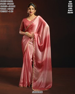 Elegant Pink <b>Satin</b> <b>Saree</b> With Beaded Work Floor Length Wedding Wear For Women SL000106 - Product Image 2