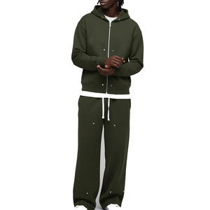 Survêtement décontracté à capuche 2 pièces de haute qualité, sur mesure, couleur unie, fermeture éclair, 100% polyester, pour l'automne - Product Image 1