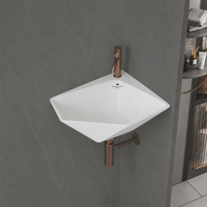 Lavabo mural en céramique moderne pour salle de bain avec robinet monotrou, écologique, facile à nettoyer, capacité de 9 L, pour hôtel et appartement - Product Image 1