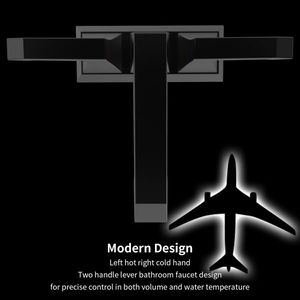 Robinet de salle de bain noir mat 4001 MB robuste à 2 poignées, à poser sur le plan, style moderne, avec kits de raccordement pour lavabo et douche - Product Image 2