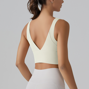 Soutien-gorge de sport pour femme, dos en V, avec coussinets fixes, coupe longue, maintien élevé, idéal pour la course, le yoga, l'entraînement et le fitness, style débardeur court - Product Image 2