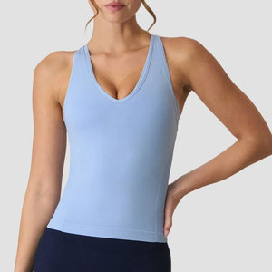 Débardeur de yoga et de sport pour femme, sans manches, à col en V, avec dos croisé, coupe ajustée, en nylon et élasthanne extensible dans quatre directions, à compression - Product Image 4