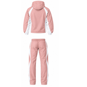 Conjunto Deportivo Rosa y Blanco con Capucha, Chaqueta con Cierre Completo, Pantalones de Pierna Recta, Ropa Deportiva Personalizada para Entrenamiento, Conjunto de Dos Piezas - Product Image 2