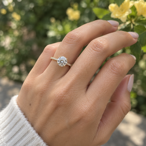 Bague de fiançailles solitaire de luxe en or jaune massif 14 carats avec diamant rond de 2 carats, sertissage cathédrale et bande pavée, diamant de laboratoire - Product Image 2