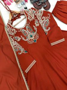 Nuevo Vestido Anarkali Reversible de Seda Romana con Cuentas Cutdana y Bordados, Largo hasta el Suelo, con Dupatta y Conjunto de Plazzo para Fiestas - Product Image 5