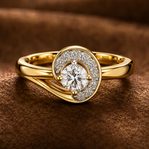 Bague de fiançailles solitaire en or massif 14K 18K avec diamant de laboratoire taille brillant rond DEF VVS, sertie pavé, à spirale, fabricant - Product Image 1