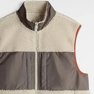 Men's Plus Size Cream Stand Collar <b>Zippered</b> <b>Fleece</b> Vest Casual Autumn Outerwear Solid Color Block Design Regular Length - Product Image 3