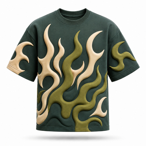 Camiseta de hombre negra con estampado 3D en relieve, manga corta, cuello redondo, tejido de punto, corte regular, estilo casual urbano. - Product Image 4