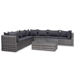 Ensemble de salon de patio gris en rotin poly 8 pièces avec coussins mobilier d'extérieur - Product Image 1