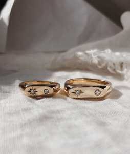 Anillo de sello con diamantes en forma de estrella, oro macizo de 10k, 14k, 18k, delicado, redondo, con diamantes cultivados en laboratorio, minimalista, moderno, de lujo, fabricante de anillos. - Product Image 4