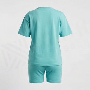 Ensemble tricoté 2 pièces pour femme : T-shirt à manches courtes et short au-dessus du genou, couleur unie, col rond, coupe ample, tenue décontractée printemps-été - Product Image 2