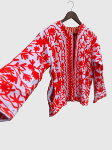 Veste en coton brodée à la main avec des motifs floraux, manches longues, manches lanternes, taille plus, style Prairie Chic, vêtements de printemps pour femmes - Product Image 3