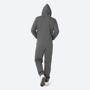 Men's Gray Hooded Zip-Up <b>Jumpsuit</b> Regular Fit Cotton Fleece Casual Autumn Wear <b>Pocket</b> Design Front Logo - Product Image 3
