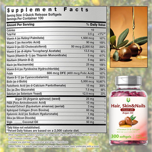 Cápsulas de Colágeno con Aceite de Argán y Biotina Hidrolizada para la Salud del Cabello, Piel y Uñas, Belleza para Adultos, Formato de Dosis: Cápsula Blanda - Product Image 6