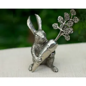 Handmade Silver Rabbit Sculpture With Carrot Table Decor <b>Easter</b> Animal Figure Traditional Home Accent Living Room Decoration - Product Image 3