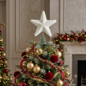 <b>White</b> Beaded Star <b>Christmas</b> Tree Topper with Silver Spiral Spring Base for Winter Holiday <b>Decoration</b> - Product Image 6