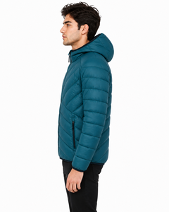 Veste matelassée bleu sarcelle pour homme, élégante, à manches longues, à capuche, veste d'hiver chaude, veste matelassée de qualité supérieure, vêtements d'extérieur isolés, décontractée - Product Image 3