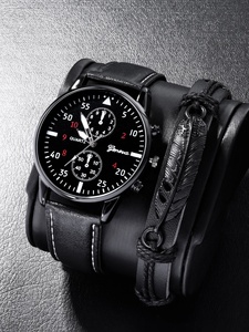 NW1377 Men <b>Black</b> Strap Casual Round Dial Quartz <b>Watch</b> - Product Image 4