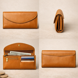 Wriza Genuine Leather Long <b>Wallet</b> for Women <b>RFID</b> Blocking Large Capacity Cowhide Clutch Purse with Envelope Flap and Card Slots - Product Image 5