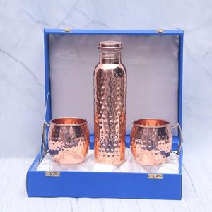 Paire de gourdes en cuivre pur à finition semi-martelée, ensemble de flacons d'hydratation métalliques, fournisseur en gros - Product Image 3