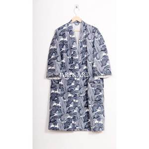 Best Selling Kantha Work Indian Handmade Summer/Spring V-neck Drawstring Closure Cotton Floral Short Kimono Robe Beachwear - Product Image 1