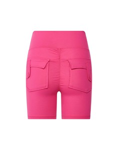 Shorts de sport rose taille haute pour femme, respirants, effet froncé, avec 2 boutons au dos et 2 poches sur les hanches – Meilleures ventes - Product Image 5