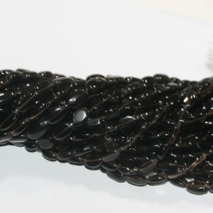 Perles ovales lisses en agate de pierre naturelle noire 12x25mm pour la fabrication de bijoux - Product Image 2