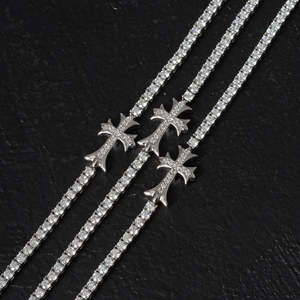Collier tennis en argent sterling 925 avec pendentif croix, aspect diamant VVS1, pour femmes et hommes - Product Image 3