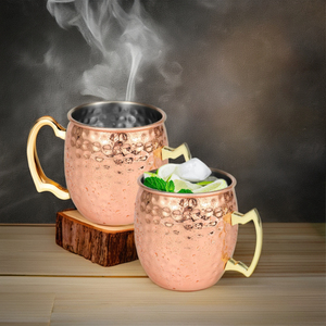 Premium Hammered Copper Mule <b>Mugs</b> <b>Set</b> Pure Moscow Mule Cocktail Cups Brass Handle Handmade Gift <b>Set</b> for Home Bar Kitchen - Product Image 6