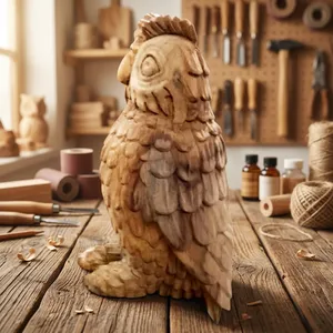 Escultura de Búho de Madera Tallada a Mano, Figura de Animal Rústica, Decoración de Mesa, Arte para Sala de Estar, Madera Natural, Ecológica, Regalo de Cumpleaños - Product Image 1