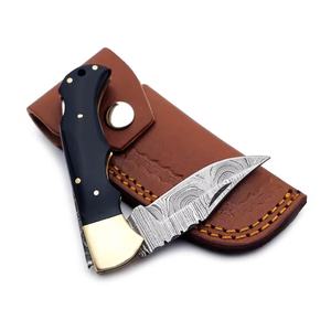 Hot Selling Outdoor Survival Damascus Steel Foldable Pocket <b>Knife</b> Burnt Camel <b>Bone</b> <b>Handle</b> OEM ODM Support Customized Drop <b>Knife</b> - Product Image 3