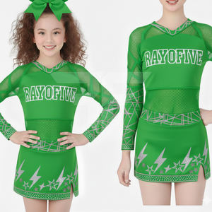 Paquete de Uniformes de Animadoras Personalizados en Verde, Ropa de Práctica Sublimada para Jóvenes y Accesorios, Uniformes de Animadoras al por Mayor - Product Image 3