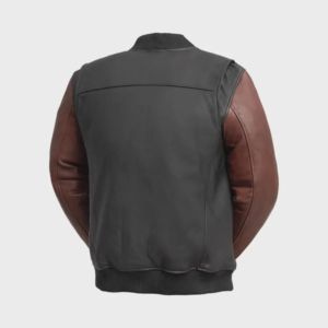 Custom Logo Men's Two Tone Faux <b>Leather</b> <b>Jacket</b> Ribbed Collar Casual Outerwear - Product Image 6