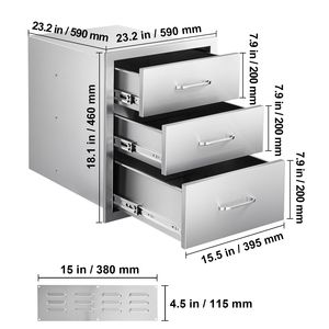 Cassetto per Isola BBQ in Acciaio Inossidabile 18.11" L x 23.23" P x 23.23" H, Cassetti a Triplo Accesso con Maniglie - Product Image 4