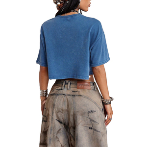 Chemise pour femme personnalisée style Y2K streetwear, vintage délavée, coupe courte à épaules tombantes, haute qualité, tendance estivale, mode, coupe classique - Product Image 2