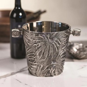 Cubo de Hielo de Plata Antigua con Textura Grabada de Hoja de Palma, Cubo de Lujo para Enfriar Vino con Asas Cuadradas para Suministro de Bares y Hoteles - Product Image 2