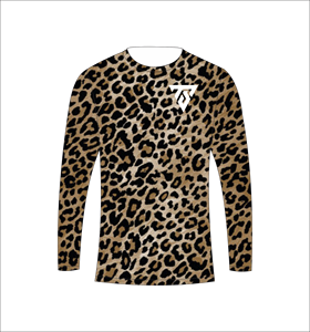 Men Brown Leopard Print Long Sleeve Athletic Shirt Running Top Compression Gym Workout Training Tee Tactical <b>Animal</b> <b>Pattern</b> - Product Image 2