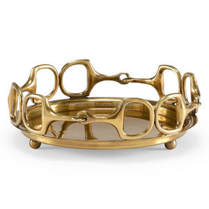 Bandeja de servicio de latón vintage hecha a mano con acabado dorado, perfecta para decoración tradicional, recepciones de bodas y uso festivo - Product Image 3