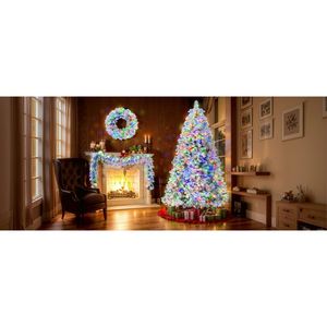 Árbol de Navidad Artificial Preiluminado de 6 Pies con Nieve Artificial, Corona y Guirnalda, Luces LED de Colores, Juego de Árbol de Navidad Articulado - Product Image 3