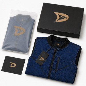 เสื้อกั๊กยีนส์สีน้ำเงินโคบอลต์สำหรับผู้ชายแบบสั่งทำพิเศษ แต่งปกสีดำ กระเป๋าซิปพรีเมียม สไตล์สตรีทแวร์ - Product Image 5