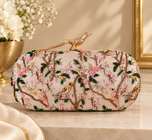 Floral Embroidered Half Moon Beaded Clutch Pearl Evening Bag Wedding Bridal Party Purse Handmade Fashion Sparkling Waterproof - Product Image 2