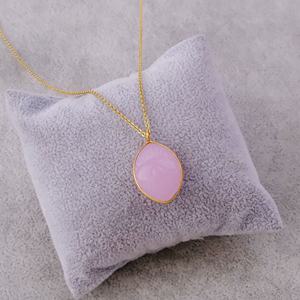Collier avec pendentif en chalcédoine rose sculpté en forme de marquise, plaqué or, fait à la main, mignon, pierre précieuse naturelle, œil maléfique - Product Image 4
