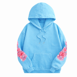 Hersteller Maßgeschneiderte Damen-Hoodies Atmungsaktiv Umweltfreundlich Schnelltrocknend Winter-Hoodies OEM-Service Modische Kleidung mit Blumenmuster auf dem Ärmel - Product Image 1