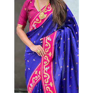 Sari en soie Paithani violet Zari tissé Rajhans, écharpes et châles traditionnels - Product Image 2