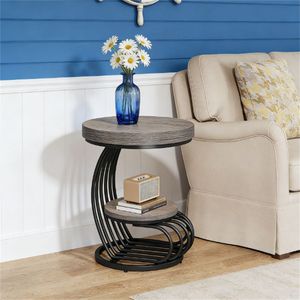 <b>Round</b> Coffee <b>Table</b> <b>with</b> <b>Storage</b> Rack for Use As a Sofa or Tea <b>Table</b> <b>Side</b> <b>Table</b> - Product Image 3