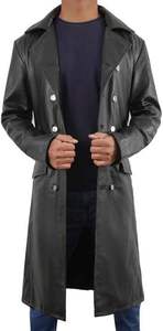 Manteau trench-coat pour homme en cuir véritable, double boutonnage, revers cranté, long, manches classiques, boutons sur le devant, imperméable et respirant - Product Image 5